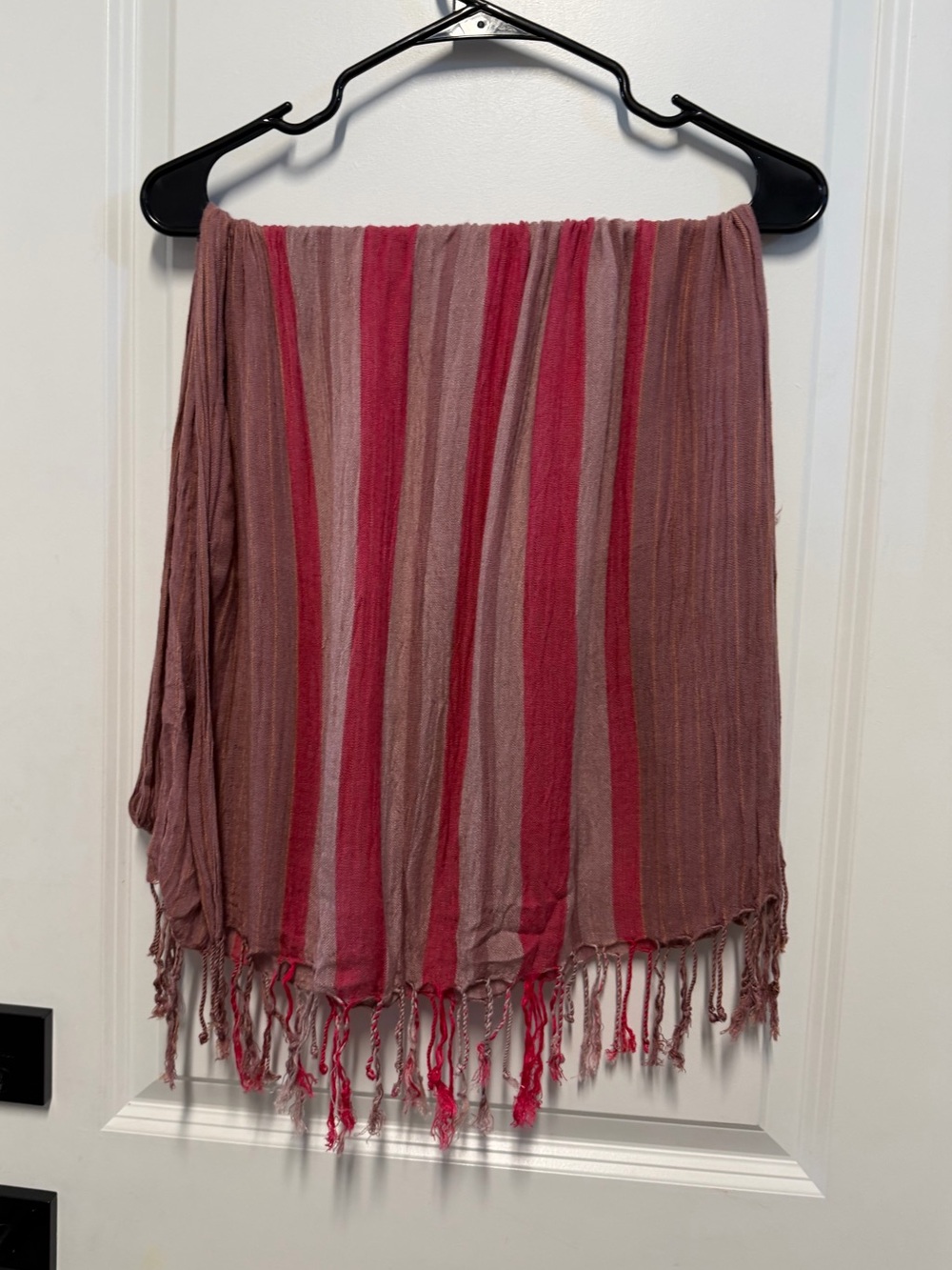 Pink Mauve Striped Lightweight Scarf Wrap with Fringe Tassels